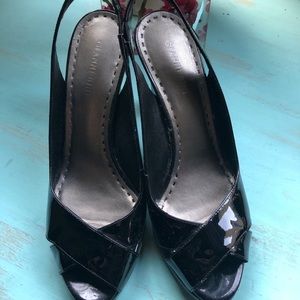 Gianni Bini Black Leather Open Toe Platform Heel